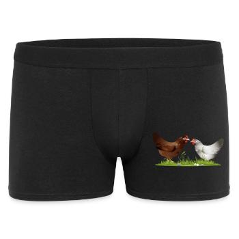 two free-running chickens on a green meadow - Men's Boxer Shorts - black - Front