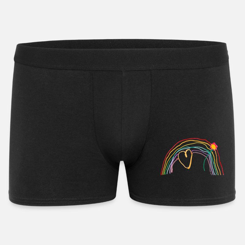 Regenbogen mit Herz und Blume - Männer Boxer Shorts - Schwarz