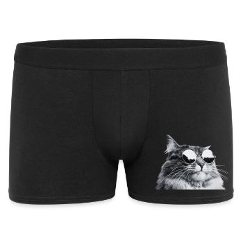 Graue Katze mit Sonnenbrille Porträt - Männer Boxer Shorts - Schwarz - Vorne