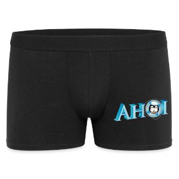 Sailor's greeting lettering Ahoi with penguin sailor - Men's Boxer Shorts - black - Front