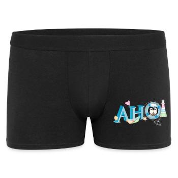 Seemannsgruß Schriftzug Ahoi mit Pinguin Seemann - Männer Boxer Shorts - Schwarz - Vorne