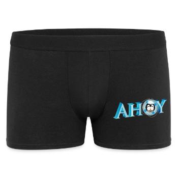 englischer Seemannsgruß Ahoy mit Pinguin Seemann - Männer Boxer Shorts - Schwarz - Vorne