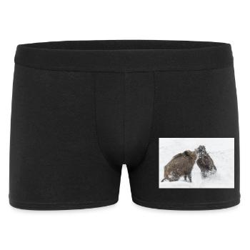 kämpfende Wildschweine im Schnee - Männer Boxer Shorts - Schwarz - Vorne