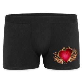 Cœur rouge avec ailes et écriture en bois - Boxer Homme - noir - Devant