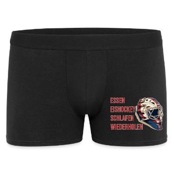 Essen, Eishockey, Schlafen, Wiederholen - Männer Boxer Shorts - Schwarz - Vorne