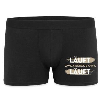 läuft zwoa bergob owa läuft, lustiger Spruch - Männer Boxer Shorts - Schwarz - Vorne