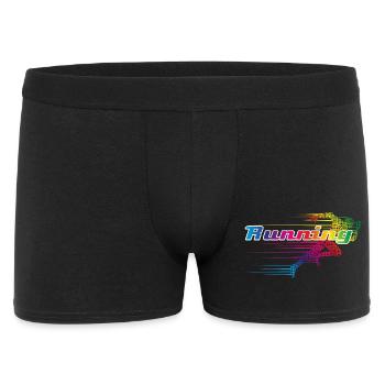 Farbenfroher Läufer im Sprint- Schriftzug „Running - Männer Boxer Shorts - Schwarz - Vorne