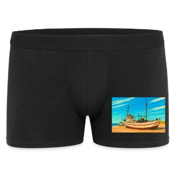 Kutter am Sletterstrand in Dänemark - Männer Boxer Shorts - Schwarz - Vorne