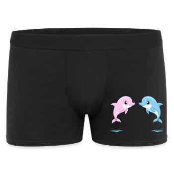 Zwei Baby-Zwillinge blauer und rosa Delfine, springend - Männer Boxer Shorts - Schwarz - Vorne