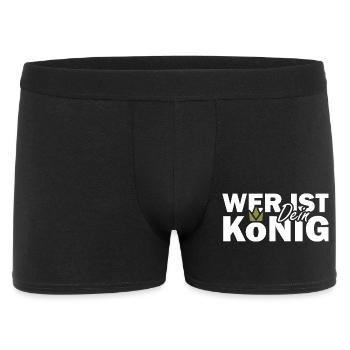 WER IST DEIN KÖNIG Jesus Bibelvers Spruch - Männer Boxer Shorts - Schwarz - Vorne