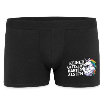 Härter als ich – Einhorn Kraftdesign - Männer Boxer Shorts - Schwarz - Vorne