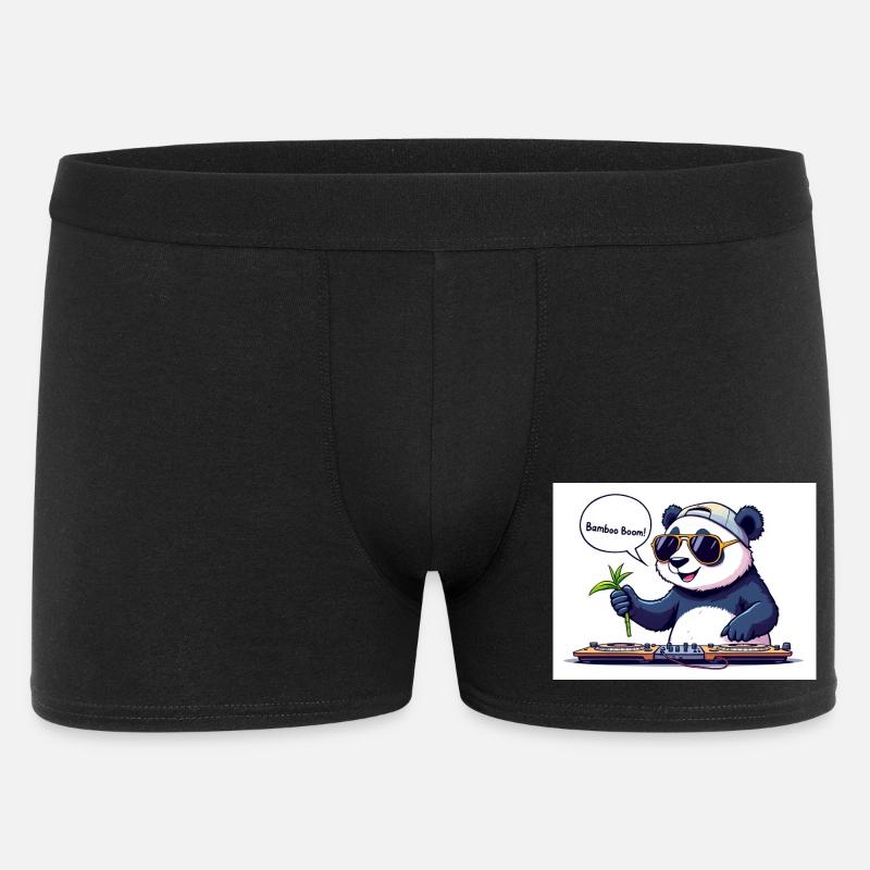 DJ Panda mit Brille und Bambusstab - Männer Boxer Shorts - Schwarz