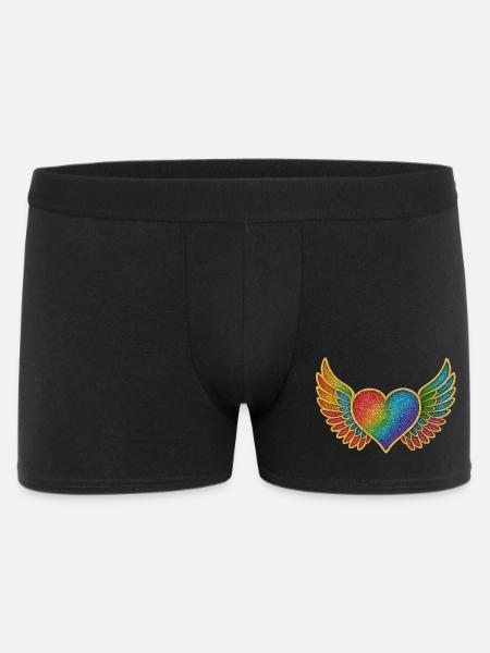 Rainbow Heart with Angel Wings Embroidery - Men's Boxer Shorts - black