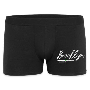 Stadtbild mit Neonlichtern und Bergblick - Männer Boxer Shorts - Schwarz - Vorne