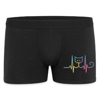 Katze EKG Herzschlag Regenbogen Motiv - Männer Boxer Shorts - Schwarz - Vorne