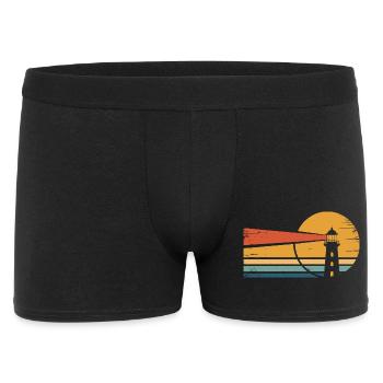 Leuchtturm Retro-Sonnenuntergang - Männer Boxer Shorts - Schwarz - Vorne
