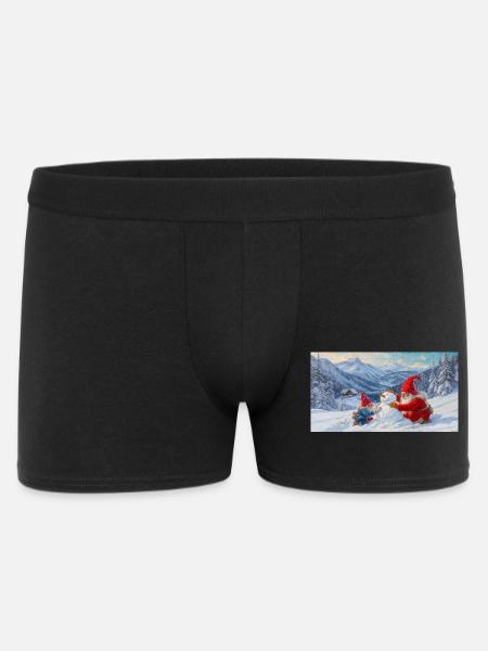 Zwei Zwerge und Schneemann in der Winterlandschaft - Männer Boxer Shorts - Schwarz