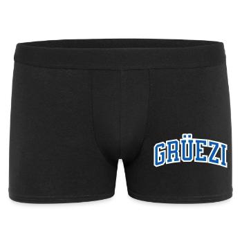 Grüezi in blau mit weissem Rand, Schweiz hallo - Männer Boxer Shorts - Schwarz - Vorne