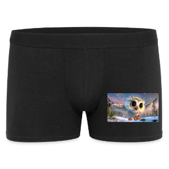 Fluffy snowy owl with googly eyes in flight - Men's Boxer Shorts - black - Front