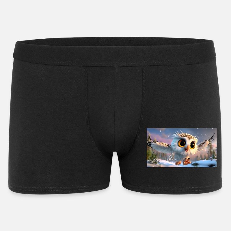 Flauschige Schnee-Eule mit Kulleraugen im Flug - Männer Boxer Shorts - Schwarz