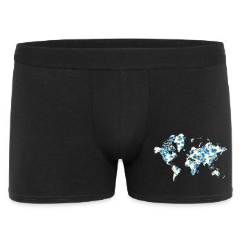 World Map Blue Flowers - Men's Boxer Shorts - black - Front