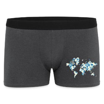 World Map Blue Flowers - Men's Boxer Shorts - charcoal grey - Front