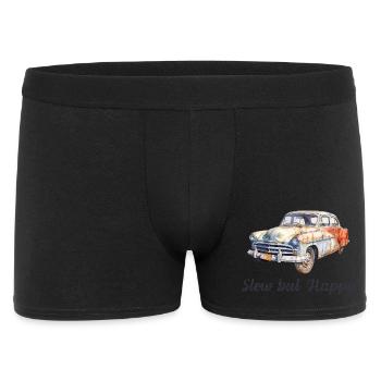 Langsames, aber glückliches Vintage-Retro-Aquarellauto - Männer Boxer Shorts - Schwarz - Vorne