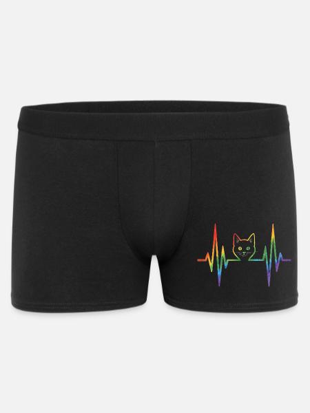 Rainbow cat with pulse heart line - Men's Boxer Shorts - black