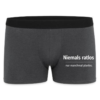 Niemals ratlos, nur planlos manchmal - Männer Boxer Shorts - Anthrazit - Vorne
