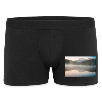 Morning fog at the quiet lake - Men's Boxer Shorts - black - Front