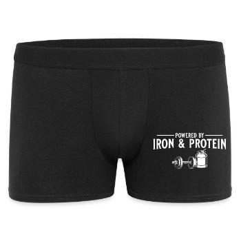 Powered By Eisen & Protein - Fitness Gym Design - Männer Boxer Shorts - Schwarz - Vorne