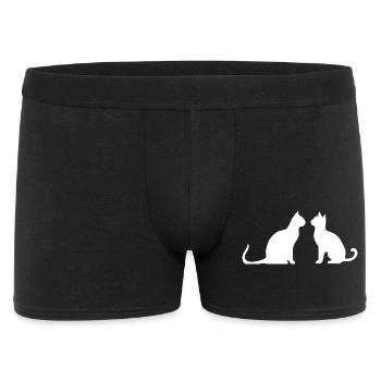 Weiße Katze 2 Katzen Silhouetten Geschenk  - Männer Boxer Shorts - Schwarz - Vorne