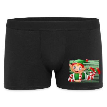 Cute Christmas Elf Character Green Holiday Art - Männer Boxer Shorts - Schwarz - Vorne