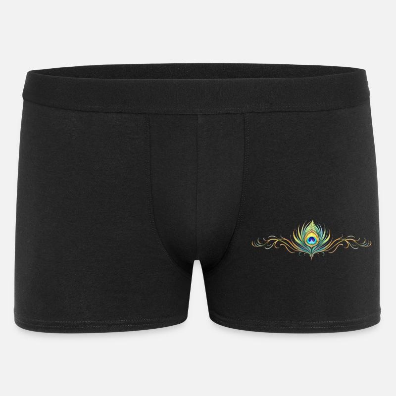 Påfuglefjeornament Boho Symmetrisk - Boxer Shorts til mænd - sort