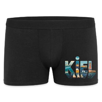  Kiel Hafen Leuchtturm Segelboote Skyline Maritim - Männer Boxer Shorts - Schwarz - Vorne
