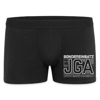  Sondereinsatz JGA – Letzter Einsatz vor der Ehe - Männer Boxer Shorts - Schwarz - Vorne