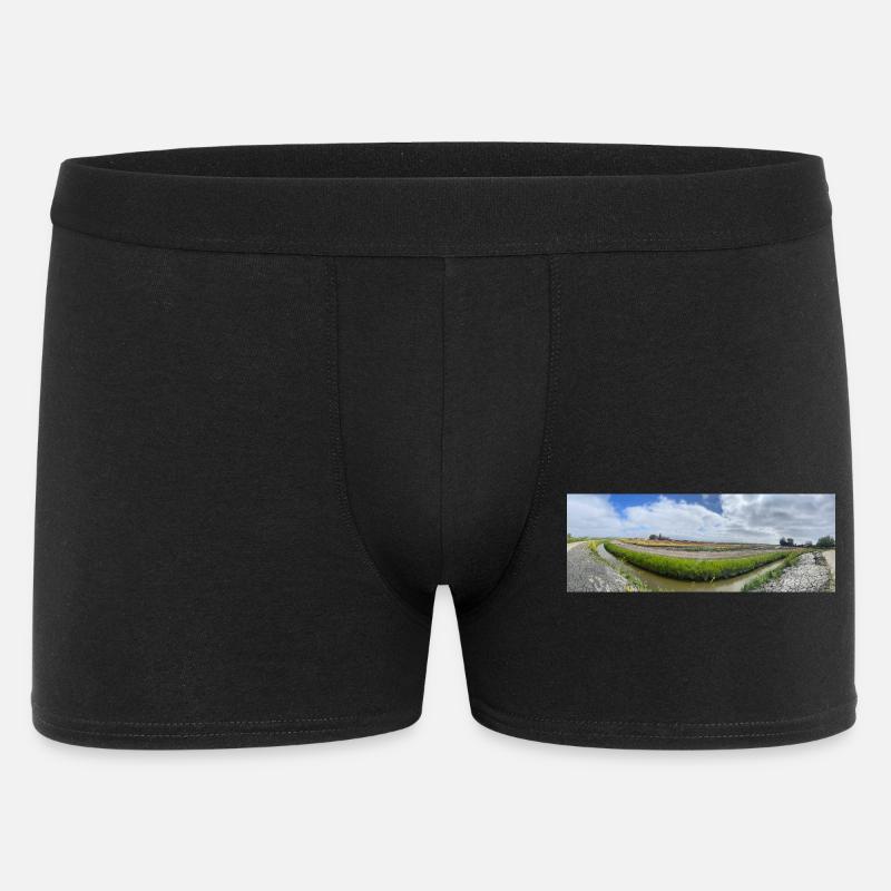 Panoramafeld mit Graben und Blumen - Männer Boxer Shorts - Schwarz