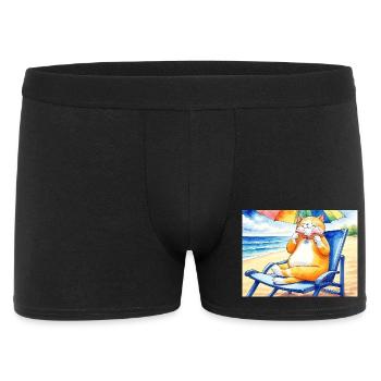 Katze am Strand mit Eiscreme - Men's Boxer Shorts - black - Front