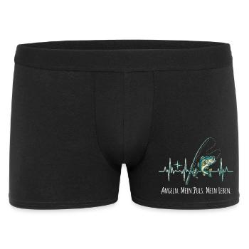 Angeln Mein Puls Mein Leben EKG Herzschlag - Männer Boxer Shorts - Schwarz - Vorne