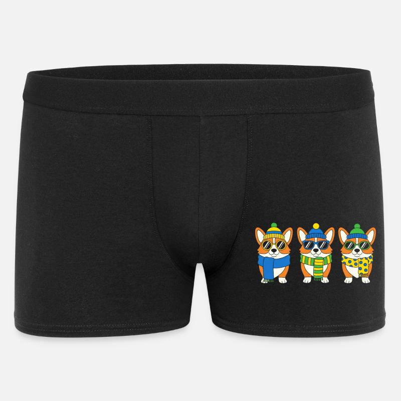 Winter-Corgi-Trio mit Accessoires - Männer Boxer Shorts - Schwarz