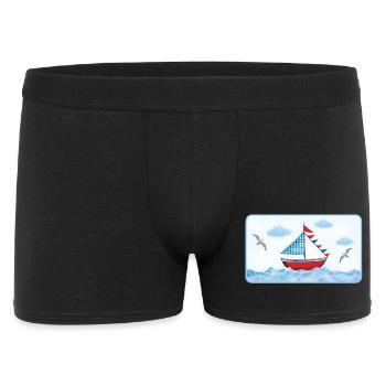 Voilier bleu sur la mer - peint à la main - Boxer Homme - noir - Devant