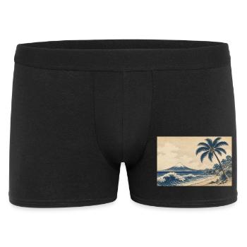 Fuji Coastal Woodcut Palm Beach - Men's Boxer Shorts - black - Front