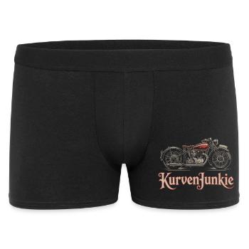  KurvenJunkie Retro Motorrad Biker Oldschool - Männer Boxer Shorts - Schwarz - Vorne