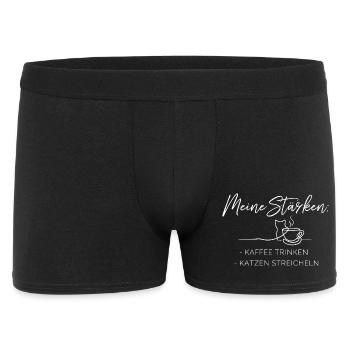 Meine Stärken Kaffee trinken Katzen streicheln - Männer Boxer Shorts - Schwarz - Vorne