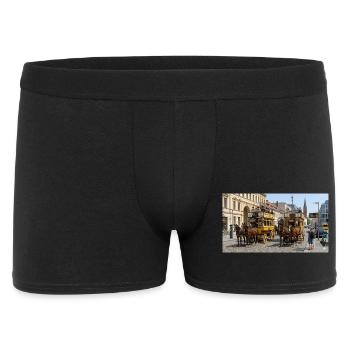 Historische Pferdeomnibusse in Berlin Spandau - Männer Boxer Shorts - Schwarz - Vorne