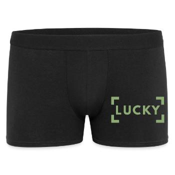 Lucky Typography Green Minimalist - Männer Boxer Shorts - Schwarz - Vorne