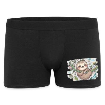 Niedliches Faultier auf Ast mit Blumen - Männer Boxer Shorts - Schwarz - Vorne