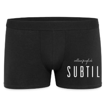 Vollumfänglich subtil – Humorvolle Typografie  - Männer Boxer Shorts - Schwarz - Vorne
