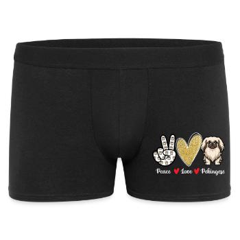 Peace Love Pekingese – Peke Dog Mama Papa Schoßhund - Männer Boxer Shorts - Schwarz - Vorne