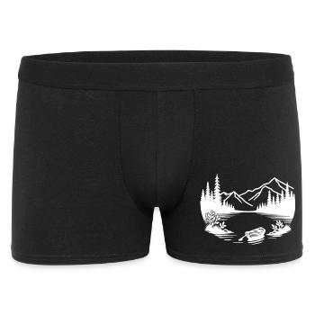 Minimalist mountain lake with rowing boat - Men's Boxer Shorts - black - Front